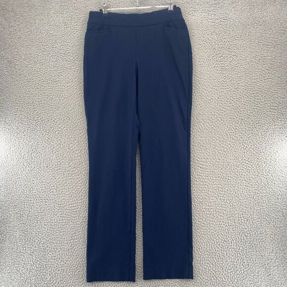 Chicos Pants Womens 0 US 4 Navy Stretch Pull On 4 Pockets Straight Leg Office - Picture 1 of 12